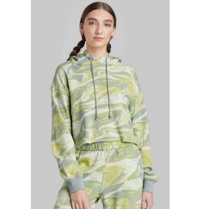 "Green Swirl" cropped Hooded Sweatshirt by Wild Fable